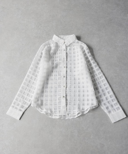 antiqua(アンティカ)の「チェック シアー シャツ(シャツ/ブラウス・レディース・ライム/ホワイト/ブラック・ONESIZE)」の16枚目の写真