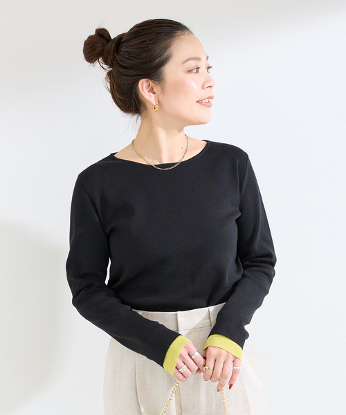 B.C STOCK(ベーセーストック)の「ウォッシャブル / ソウバリボートプルオーバー(ニット/セーター・レディース・ホワイト/ブルー系その他/ブラック/チャコールグレー・FREE)」の3枚目の写真