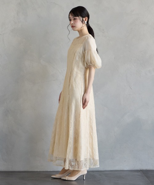 AIMER（エメ）の「オーガンジーボリュームスリーブスパンコールレースAラインパーティードレス　結婚式　お呼ばれ　ドレス　20代 30代（ドレス・レディース・ライトグリーン/イエロー/ブラック・SMALL/MEDIUM）」の16枚目の写真