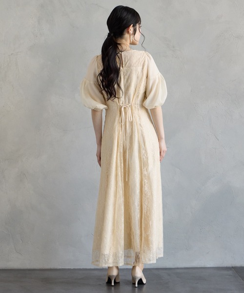 AIMER（エメ）の「オーガンジーボリュームスリーブスパンコールレースAラインパーティードレス　結婚式　お呼ばれ　ドレス　20代 30代（ドレス・レディース・ライトグリーン/イエロー/ブラック・SMALL/MEDIUM）」の17枚目の写真