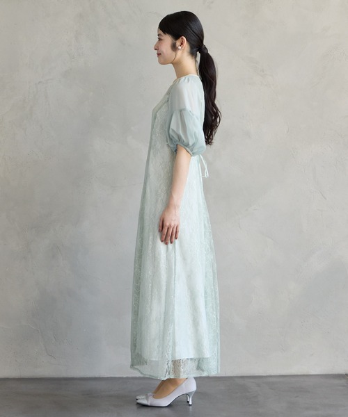 AIMER（エメ）の「オーガンジーボリュームスリーブスパンコールレースAラインパーティードレス　結婚式　お呼ばれ　ドレス　20代 30代（ドレス・レディース・ライトグリーン/イエロー/ブラック・SMALL/MEDIUM）」の20枚目の写真