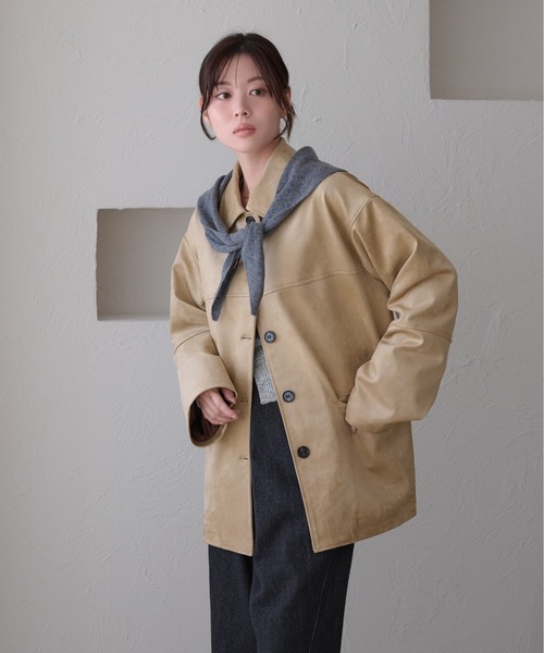 raffime(ラフィミー)の「【Raffime】バックデザインオーバーサイズジャケット(ライダースジャケット・レディース・ブラック/ベージュ/アイボリー・フリー)」の3枚目の写真