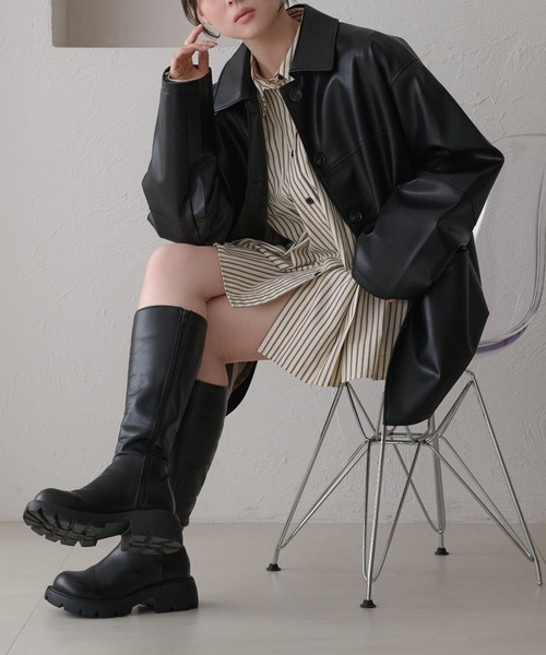 raffime(ラフィミー)の「【Raffime】バックデザインオーバーサイズジャケット(ライダースジャケット・レディース・ブラック/ベージュ/アイボリー・フリー)」の6枚目の写真