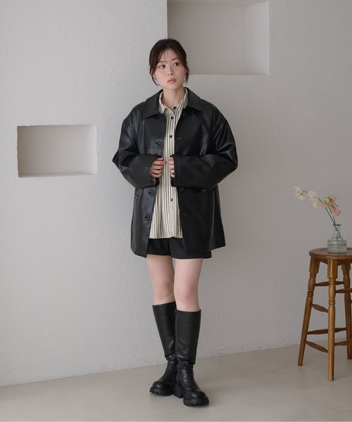 raffime(ラフィミー)の「【Raffime】バックデザインオーバーサイズジャケット(ライダースジャケット・レディース・ブラック/ベージュ/アイボリー・フリー)」の7枚目の写真