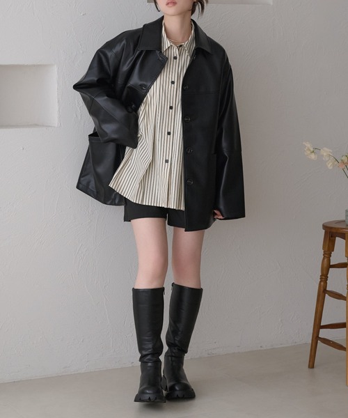 raffime(ラフィミー)の「【Raffime】バックデザインオーバーサイズジャケット(ライダースジャケット・レディース・ブラック/ベージュ/アイボリー・フリー)」の9枚目の写真