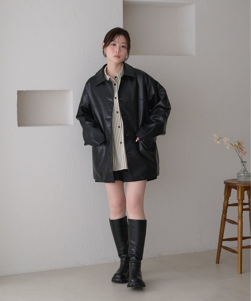 raffime(ラフィミー)の「【Raffime】バックデザインオーバーサイズジャケット(ライダースジャケット・レディース・ブラック/ベージュ/アイボリー・フリー)」の5枚目の写真