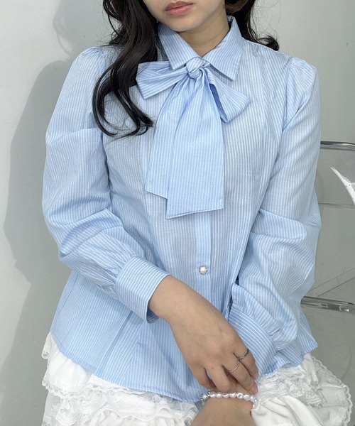 AS KNOW AS plus（アズノゥアズプラス）の「〇ボウタイリボン付 キラキラパールボタンブラウス（シャツ/ブラウス・レディース・サックスブルー/ブルー系その他/ホワイト系その他・FREE）」の18枚目の写真