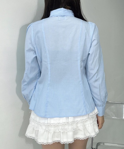 AS KNOW AS plus（アズノゥアズプラス）の「〇ボウタイリボン付 キラキラパールボタンブラウス（シャツ/ブラウス・レディース・サックスブルー/ブルー系その他/ホワイト系その他・FREE）」の9枚目の写真