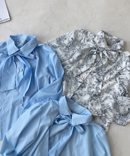 AS KNOW AS plus（アズノゥアズプラス）の「〇ボウタイリボン付 キラキラパールボタンブラウス（シャツ/ブラウス・レディース・サックスブルー/ブルー系その他/ホワイト系その他・FREE）」の12枚目の写真