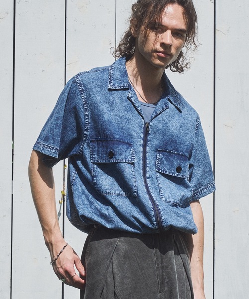 CASPER JOHN(キャスパージョン)の「Chemical zip CPO shirts/ケミカルジップCPOシャツ(シャツ/ブラウス・メンズ・ブルー/ブラック・LARGE/MEDIUM/SMALL/X-SMALL)」の2枚目の写真
