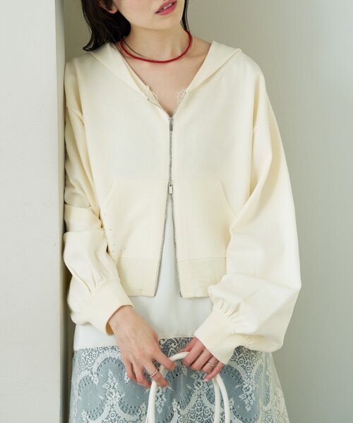 mystic（ミスティック）の「ラインストーンフーディーニット（パーカー・レディース・アイボリー/グリーン・FREE）」の3枚目の写真