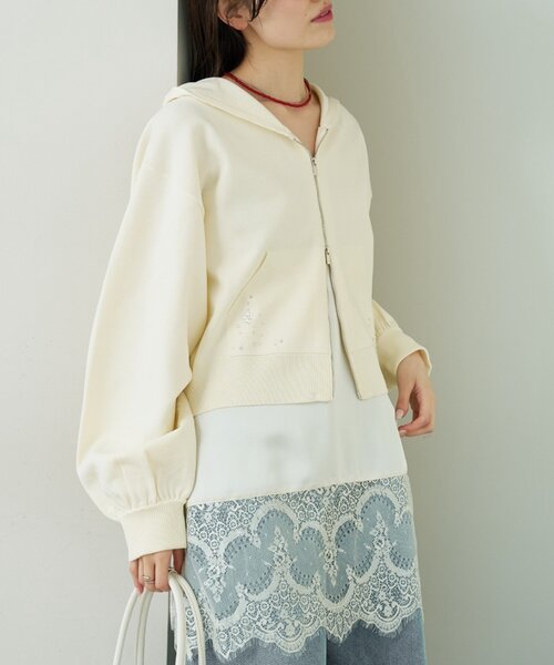 mystic（ミスティック）の「ラインストーンフーディーニット（パーカー・レディース・アイボリー/グリーン・FREE）」の4枚目の写真