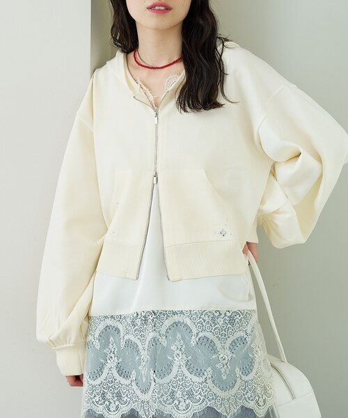 mystic（ミスティック）の「ラインストーンフーディーニット（パーカー・レディース・アイボリー/グリーン・FREE）」の5枚目の写真