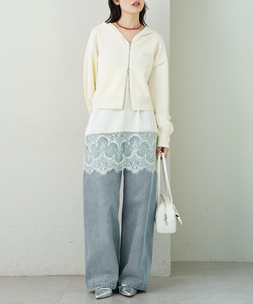 mystic（ミスティック）の「ラインストーンフーディーニット（パーカー・レディース・アイボリー/グリーン・FREE）」の7枚目の写真