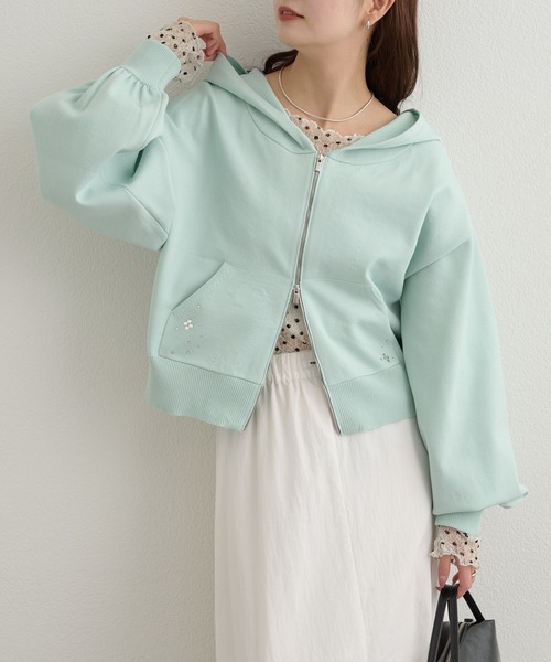 mystic（ミスティック）の「ラインストーンフーディーニット（パーカー・レディース・アイボリー/グリーン・FREE）」の2枚目の写真