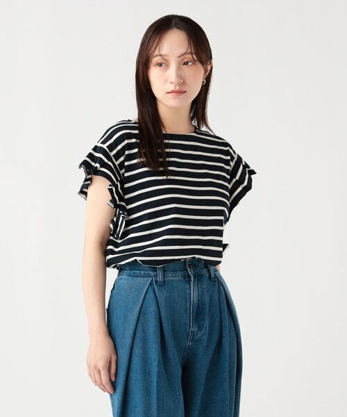 BEAMS HEART(ビームスハート)の「【7/2値下げ】袖タック ボーダー プルオーバー(Tシャツ/カットソー・レディース・ネイビー/オフホワイト/グリーン・FREE)」の3枚目の写真