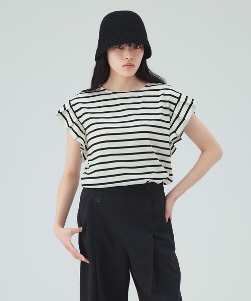 BEAMS HEART(ビームスハート)の「【7/2値下げ】袖タック ボーダー プルオーバー(Tシャツ/カットソー・レディース・ネイビー/オフホワイト/グリーン・FREE)」の2枚目の写真