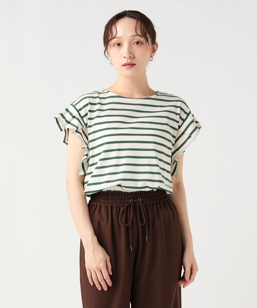 BEAMS HEART(ビームスハート)の「【7/2値下げ】袖タック ボーダー プルオーバー(Tシャツ/カットソー・レディース・ネイビー/オフホワイト/グリーン・FREE)」の1枚目の写真