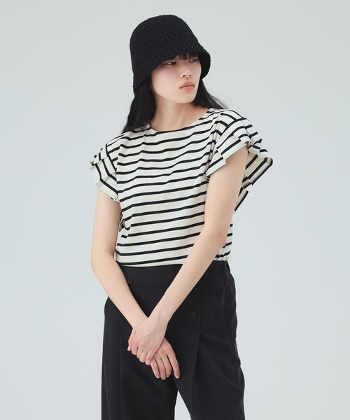 BEAMS HEART(ビームスハート)の「【7/2値下げ】袖タック ボーダー プルオーバー(Tシャツ/カットソー・レディース・ネイビー/オフホワイト/グリーン・FREE)」の6枚目の写真