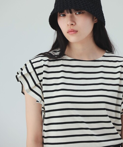 BEAMS HEART(ビームスハート)の「【7/2値下げ】袖タック ボーダー プルオーバー(Tシャツ/カットソー・レディース・ネイビー/オフホワイト/グリーン・FREE)」の7枚目の写真