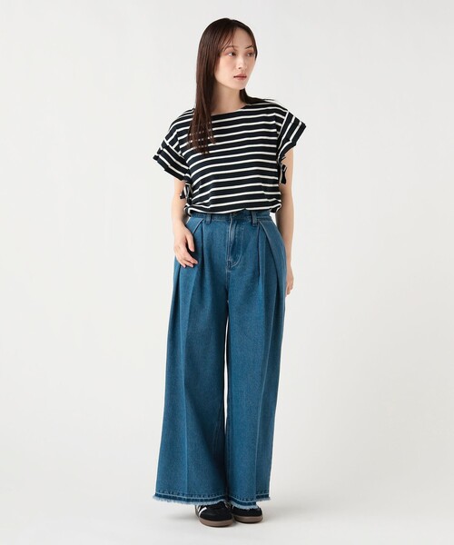 BEAMS HEART(ビームスハート)の「【7/2値下げ】袖タック ボーダー プルオーバー(Tシャツ/カットソー・レディース・ネイビー/オフホワイト/グリーン・FREE)」の8枚目の写真