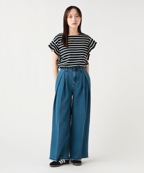 BEAMS HEART(ビームスハート)の「【7/2値下げ】袖タック ボーダー プルオーバー(Tシャツ/カットソー・レディース・ネイビー/オフホワイト/グリーン・FREE)」の9枚目の写真