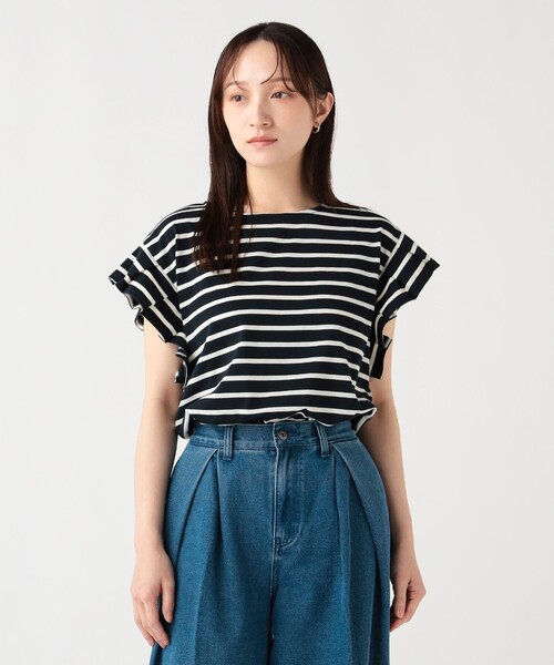 BEAMS HEART(ビームスハート)の「【7/2値下げ】袖タック ボーダー プルオーバー(Tシャツ/カットソー・レディース・ネイビー/オフホワイト/グリーン・FREE)」の10枚目の写真