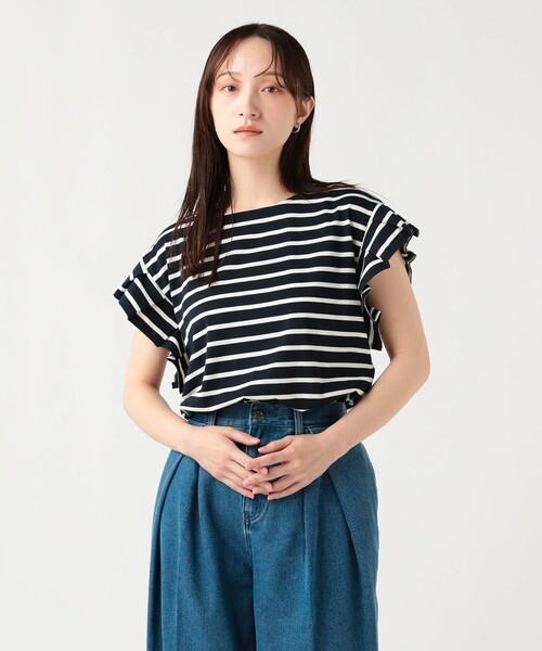 BEAMS HEART(ビームスハート)の「【7/2値下げ】袖タック ボーダー プルオーバー(Tシャツ/カットソー・レディース・ネイビー/オフホワイト/グリーン・FREE)」の11枚目の写真