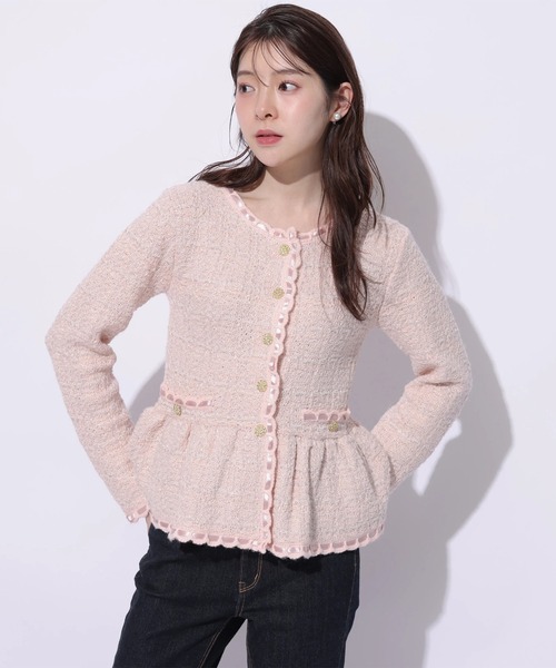 Rirandture(リランドチュール)の「ツィードペプラムニットジャケット(ニット/セーター・レディース・ピンク/ライトグレー/オフホワイト/ブラック・2)」の4枚目の写真