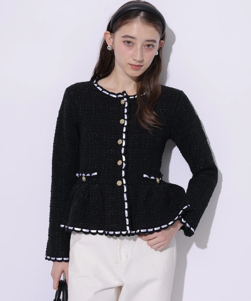 Rirandture(リランドチュール)の「ツィードペプラムニットジャケット(ニット/セーター・レディース・ピンク/ライトグレー/オフホワイト/ブラック・2)」の5枚目の写真