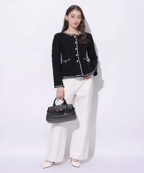 Rirandture(リランドチュール)の「ツィードペプラムニットジャケット(ニット/セーター・レディース・ピンク/ライトグレー/オフホワイト/ブラック・2)」の7枚目の写真