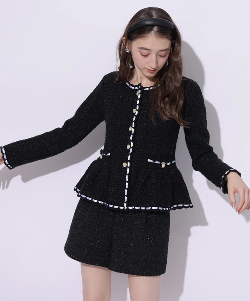 Rirandture(リランドチュール)の「ツィードペプラムニットジャケット(ニット/セーター・レディース・ピンク/ライトグレー/オフホワイト/ブラック・2)」の8枚目の写真