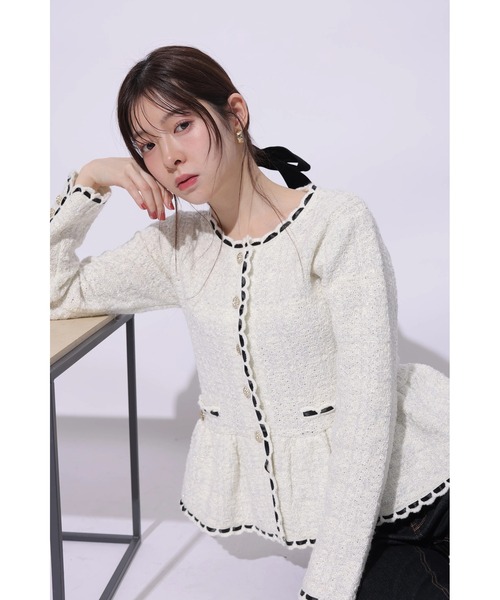 Rirandture(リランドチュール)の「ツィードペプラムニットジャケット(ニット/セーター・レディース・ピンク/ライトグレー/オフホワイト/ブラック・2)」の22枚目の写真