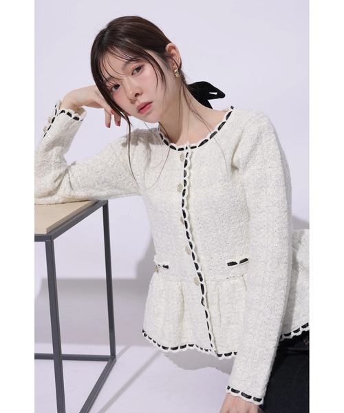 Rirandture(リランドチュール)の「ツィードペプラムニットジャケット(ニット/セーター・レディース・ピンク/ライトグレー/オフホワイト/ブラック・2)」の12枚目の写真