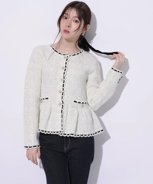 Rirandture(リランドチュール)の「ツィードペプラムニットジャケット(ニット/セーター・レディース・ピンク/ライトグレー/オフホワイト/ブラック・2)」の13枚目の写真