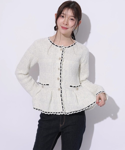 Rirandture(リランドチュール)の「ツィードペプラムニットジャケット(ニット/セーター・レディース・ピンク/ライトグレー/オフホワイト/ブラック・2)」の14枚目の写真