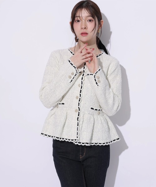 Rirandture(リランドチュール)の「ツィードペプラムニットジャケット(ニット/セーター・レディース・ピンク/ライトグレー/オフホワイト/ブラック・2)」の15枚目の写真