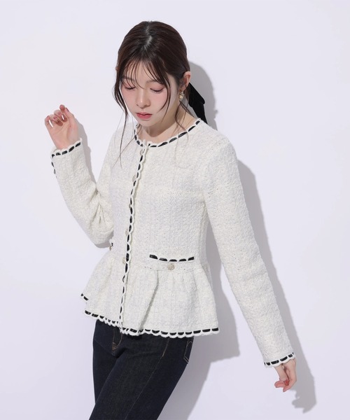 Rirandture(リランドチュール)の「ツィードペプラムニットジャケット(ニット/セーター・レディース・ピンク/ライトグレー/オフホワイト/ブラック・2)」の16枚目の写真