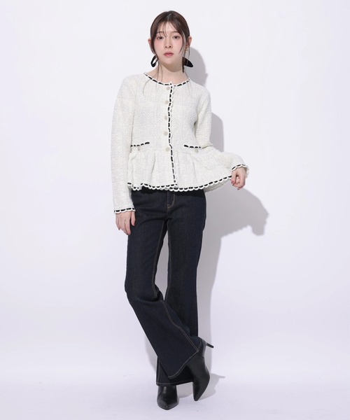 Rirandture(リランドチュール)の「ツィードペプラムニットジャケット(ニット/セーター・レディース・ピンク/ライトグレー/オフホワイト/ブラック・2)」の10枚目の写真