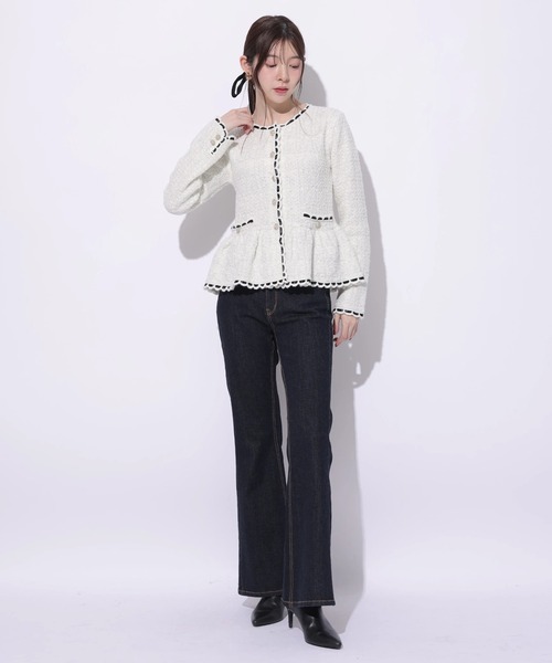 Rirandture(リランドチュール)の「ツィードペプラムニットジャケット(ニット/セーター・レディース・ピンク/ライトグレー/オフホワイト/ブラック・2)」の11枚目の写真