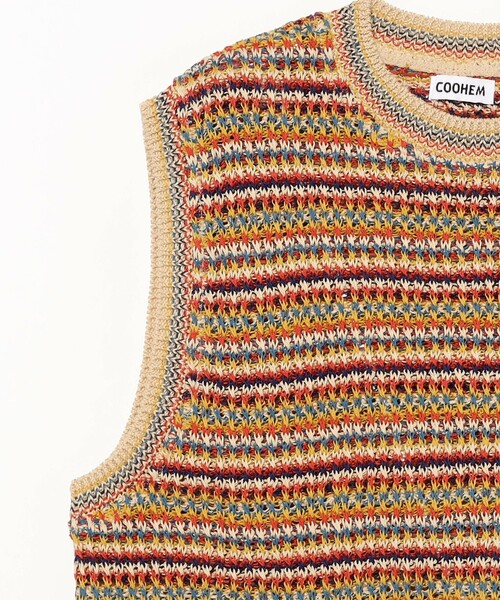 fennica(フェニカ)の「COOHEM / SUKE BORDER KNIT VEST ニットベスト(ベスト・メンズ・レッド/グリーン・LARGE)」の5枚目の写真