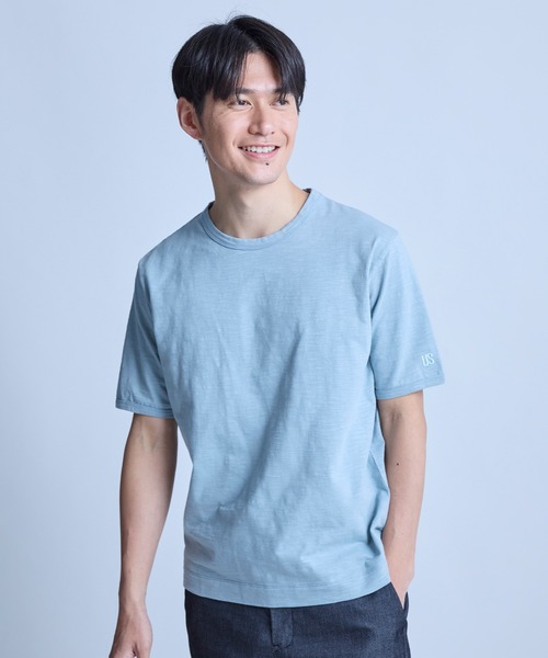 UNION STATION（ユニオンステーション）の「スラブ天竺袖刺繍Tシャツ（Tシャツ/カットソー・メンズ・ホワイト/チャコールグレー/ブラック/サックスブルー/オフホワイト/ネイビー/ブラウン・M/LL/L）」の18枚目の写真