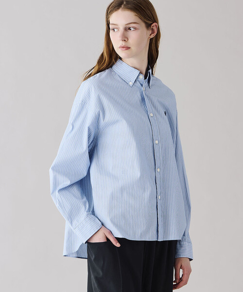 GYMPHLEX（ジムフレックス）の「Gymphlex | コットンストライプ ショートボタンダウン長袖シャツ WOMEN（シャツ/ブラウス・レディース・ブルー系その他・12）」の9枚目の写真