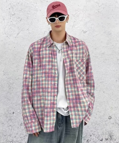 Ressaca(レサーカ)の「オーバーサイズユーズドライクチェック柄シャツ(シャツ/ブラウス・メンズ・ブルー/ピンク・L/M)」の2枚目の写真