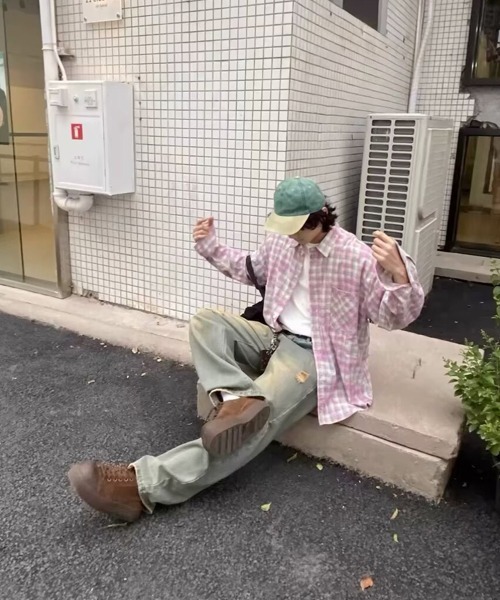 Ressaca(レサーカ)の「オーバーサイズユーズドライクチェック柄シャツ(シャツ/ブラウス・メンズ・ブルー/ピンク・L/M)」の9枚目の写真