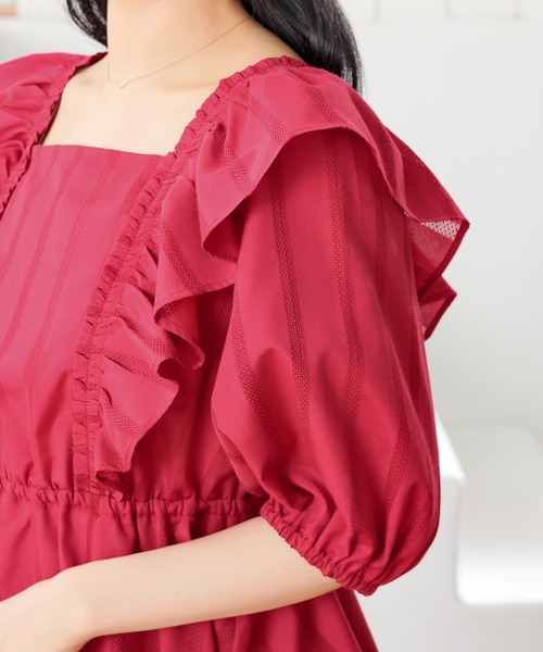 Honeys(ハニーズ)の「肩フリルブラウス(シャツ/ブラウス・レディース・サックスブルー系/ホワイト/レッド/ホワイト×ブルー/ブラック・L/M/S)」の18枚目の写真