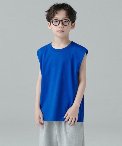 MUSINSA STANDARD KIDS（ムシンサスタンダードキッズ）の「[クールスタンダード] オーバーサイズクルーネックスリーブレストップ [ブルー]（Tシャツ/カットソー・レディース・その他・100/110/120/130/140/150/160）」の3枚目の写真