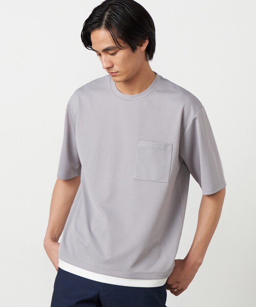 COMME CA ISM(コムサイズム)の「【吸水速乾】フェイクレイヤードTシャツ(Tシャツ/カットソー・メンズ・ミント/グレー/ホワイト/チャコール・MEDIUM/LARGE)」の3枚目の写真