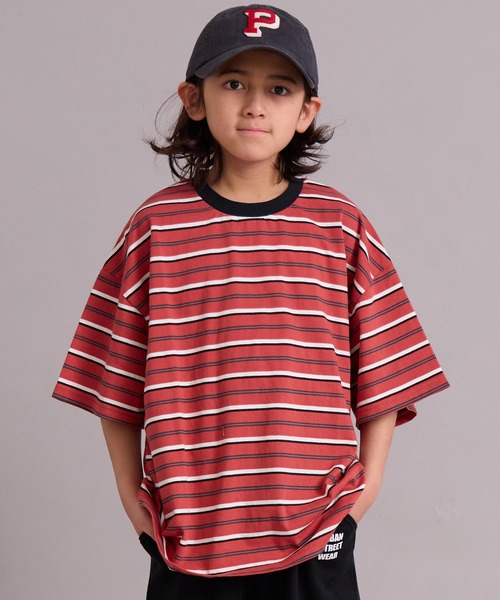 PAIRMANON STREET（ペアマノンストリート）の「【綿100%】シンプル マルチボーダー 半袖 Tシャツ【PAIRMANON STREET】（Tシャツ/カットソー・キッズ・ベージュ/ブラウン/レッド/ライトグリーン/ブラック/ブルー・90/130/120/150/160/100/140/110）」の6枚目の写真