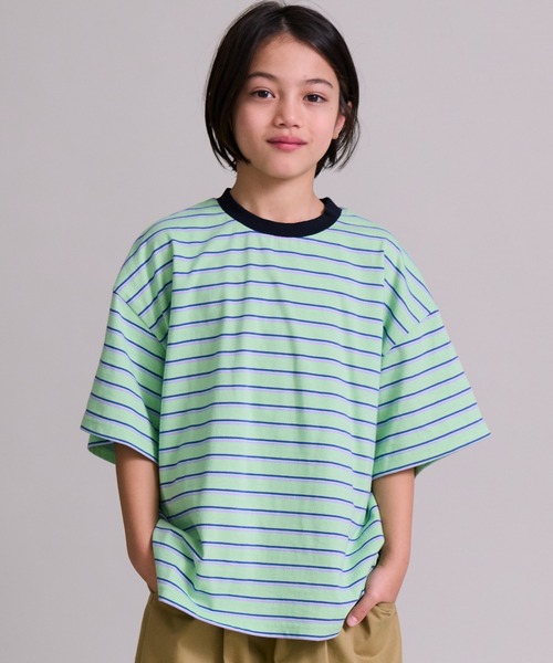 PAIRMANON STREET（ペアマノンストリート）の「【綿100%】シンプル マルチボーダー 半袖 Tシャツ【PAIRMANON STREET】（Tシャツ/カットソー・キッズ・ベージュ/ブラウン/レッド/ライトグリーン/ブラック/ブルー・90/130/120/150/160/100/140/110）」の4枚目の写真